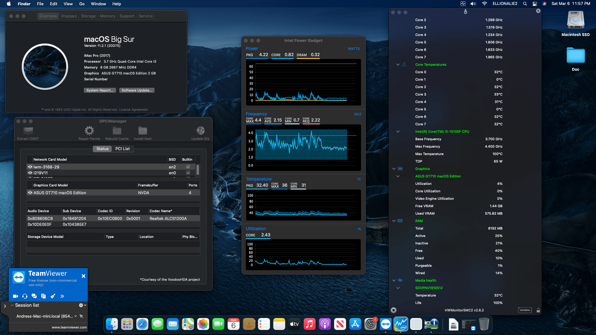 Success Hackintosh macOS Big Sur 11.2.1 Build 20D75 in Asrock Z490M-ITX/AC + Intel Core i3 10105F + Asus GT710